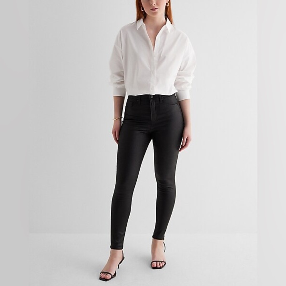 Express High waisted black coated skinny jeans